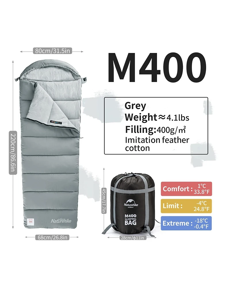 Naturehike Sleeping Bag for Adults with Hood,33 Lightweight Hollow Cotton Sleeping Bag,3 Seasons Waterproof Spliceable Sleeping Bags