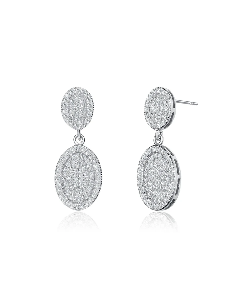 Genevive Sterling Silver White Gold Plating with Clear Cubic Zirconia Oval Drop Earrings