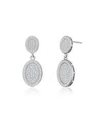 Genevive Sterling Silver White Gold Plating with Clear Cubic Zirconia Oval Drop Earrings