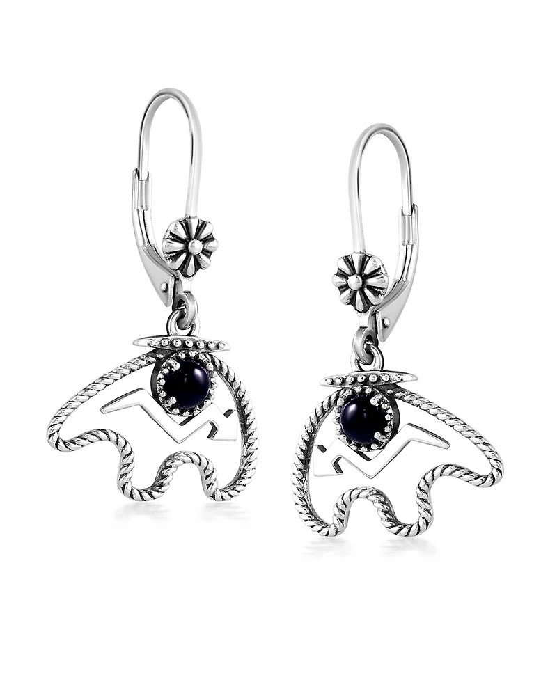 American West Jewelry Sterling Silver Black Agate Bear Lever Back Earrings