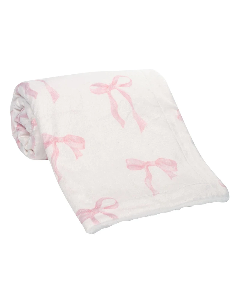Lambs & Ivy Coquette Floral Pink Bows Aesthetic Warm Fleece Baby Blanket