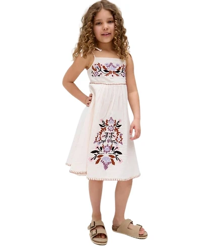 Raffya Kids Little Girls Furla Smocked Panel Embroidered Dress Cream