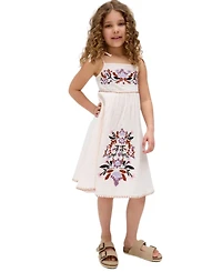 Raffya Kids Little Girls Furla Smocked Panel Embroidered Dress Cream