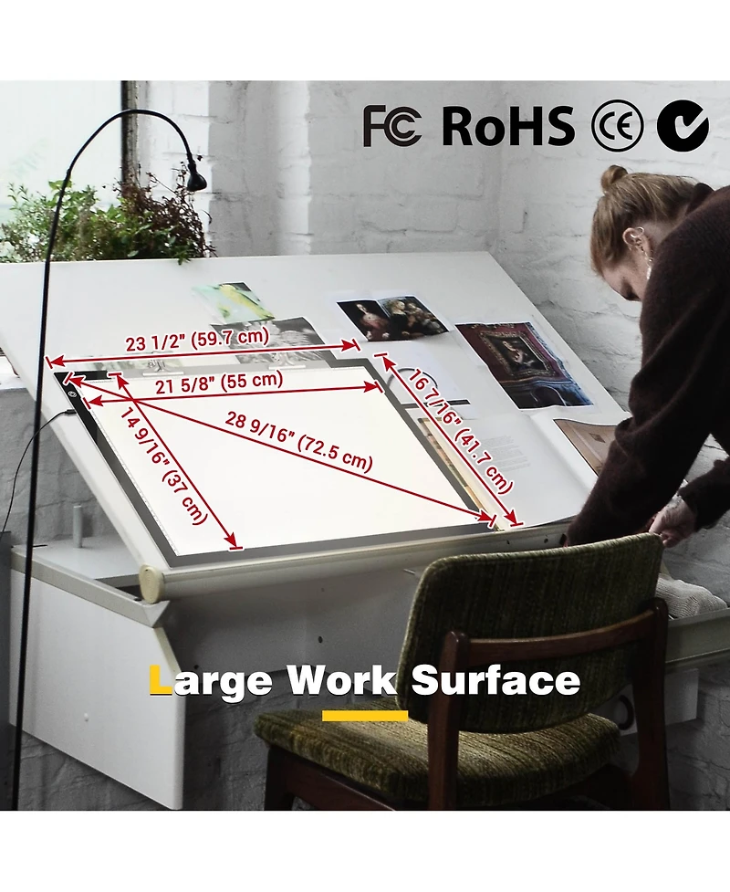 Yescom A2 Light Pad Diamond Painting Light Board Light Box for Tracing 25"x16" Light Board Artist Drawing Sketching Animation with Paper