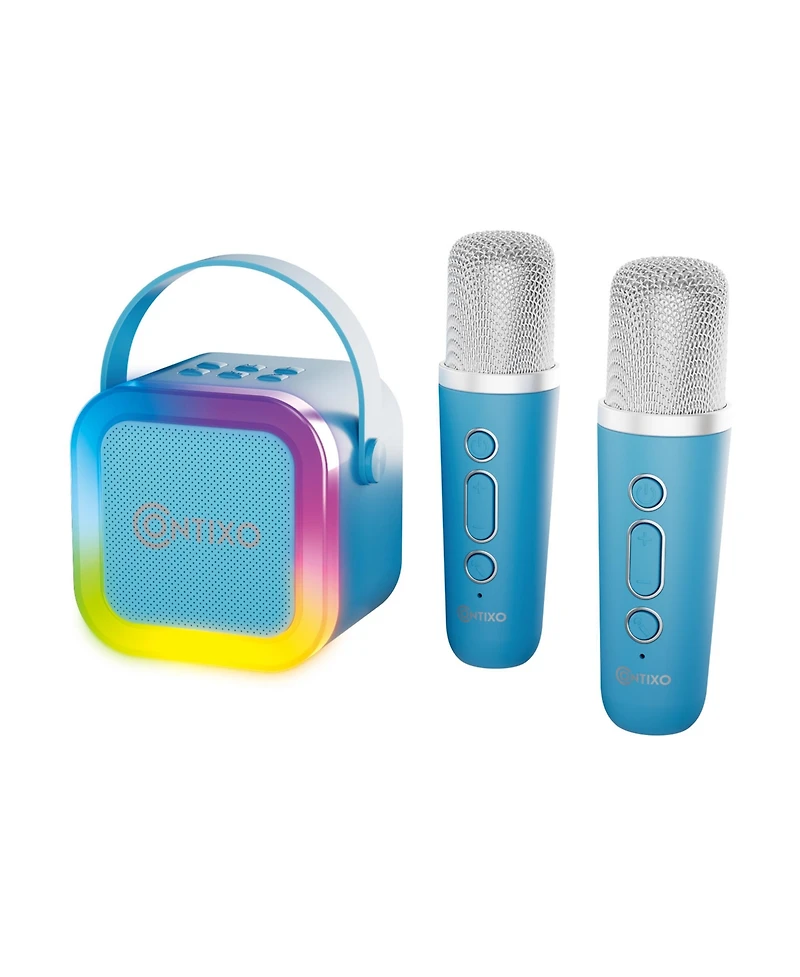 Contixo Mini Karaoke Machine with 2 Wireless Mics, Led Lights, Bluetooth Speaker