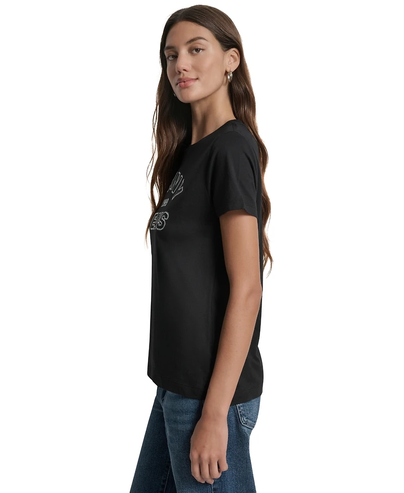 Dkny Jeans Women's Whipstitch Trim Logo Crewneck T-Shirt