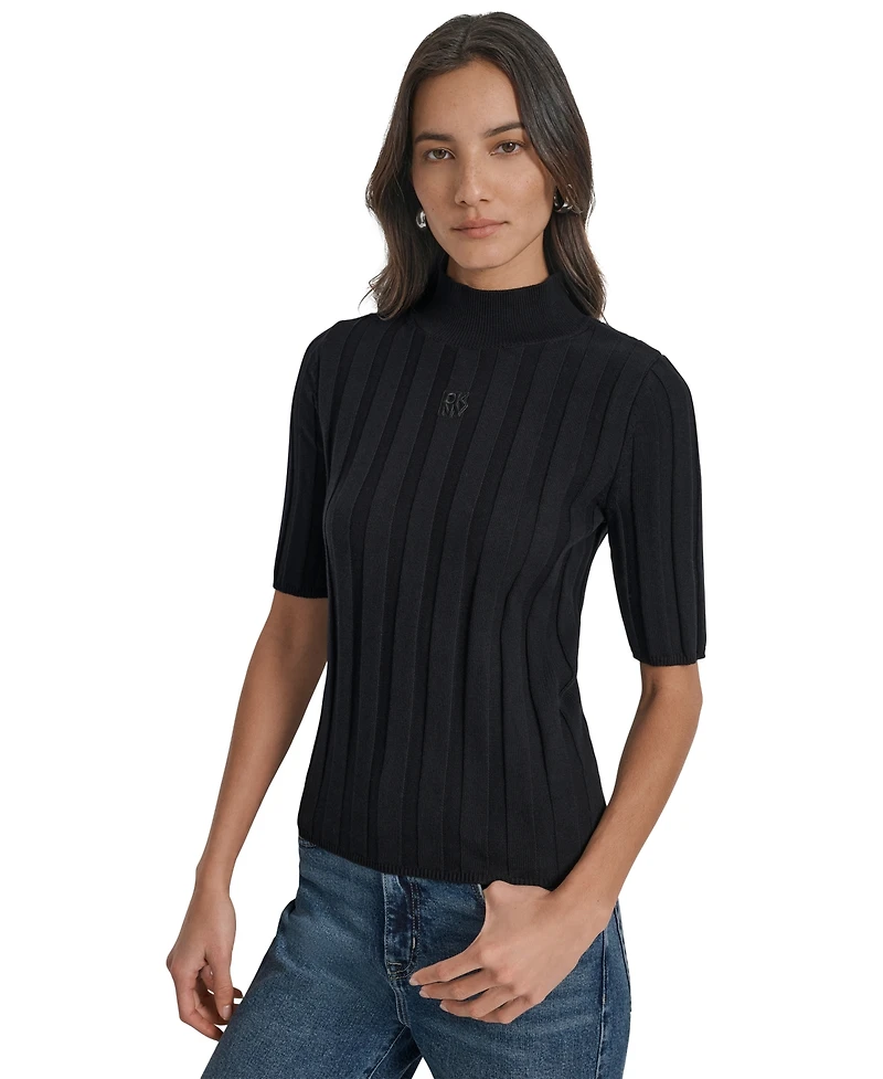 Dkny Jeans Women's Mock Neck Cotton Rib Knit Sweater