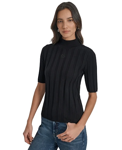 Dkny Jeans Women's Mock Neck Cotton Rib Knit Sweater