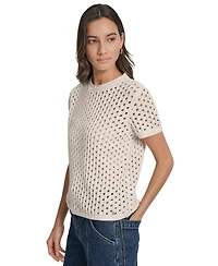 Dkny Jeans Women's Open Stitch Crewneck Short-Sleeve Sweater