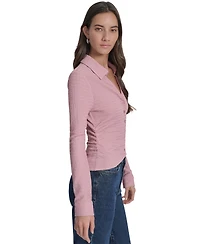 Dkny Jeans Women's Textured Collared Button-Front Top