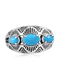 American West Jewelry Sterling Silver Sleeping Beauty Turquoise 3-Stone Oval Band Ring, 11