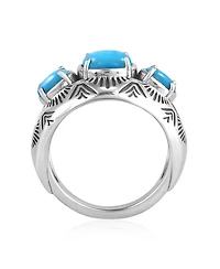 American West Jewelry Sterling Silver Sleeping Beauty Turquoise 3-Stone Oval Band Ring, 11