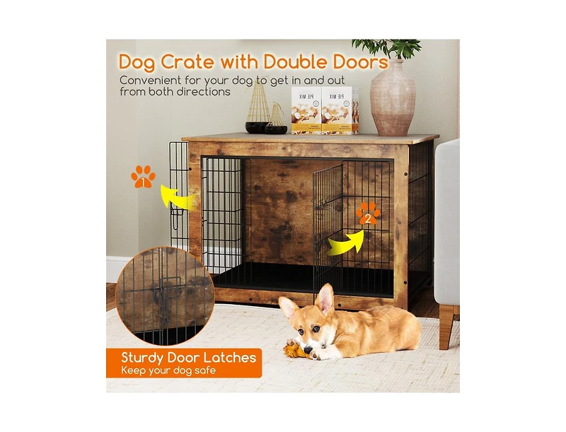 Akiudex Dog Crate Furniture with Cushion and Double Doors for Small/Medium Dogs