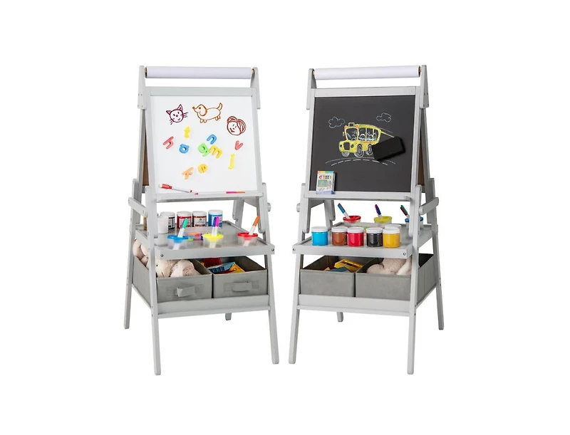 Akiudex 3-in-1 art easel for kids with magnetic chalkboard and whiteboard