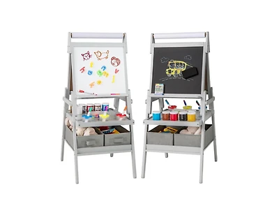 Akiudex 3-in-1 art easel for kids with magnetic chalkboard and whiteboard