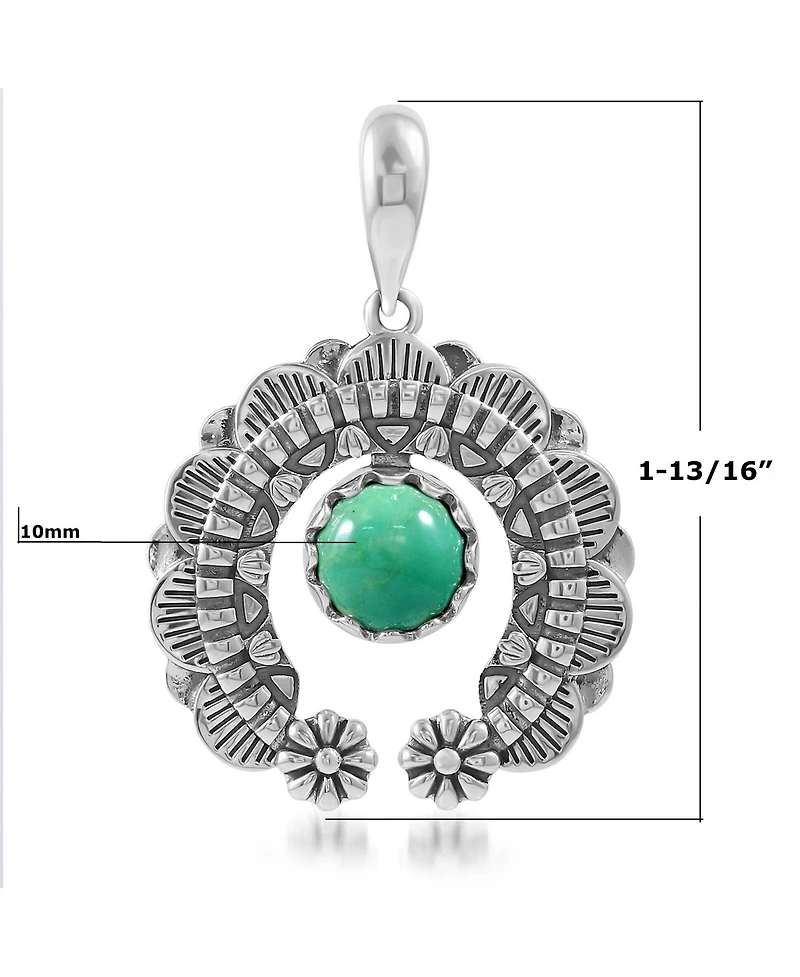 American West Jewelry Sterling Silver Green Turquoise Round Cut Naja Pendant Enhancer