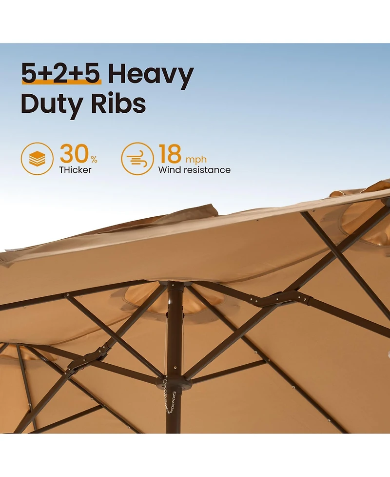 Xizzi 15ft Patio Umbrella with Base,12 Heavy Duty Ribs Large Outdoor Double-Sided Rectangle Crank Handle, Market for Backyard