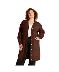 June + Vie Women's Plus Midi-Length Button-Down Cardigan