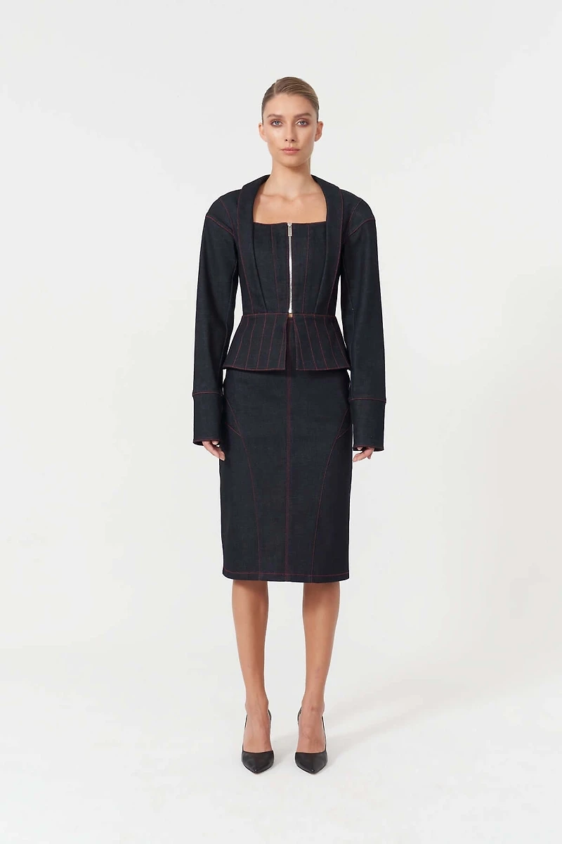 Jendue Us Women's Davidson Denim Corset Jacket Unique Style