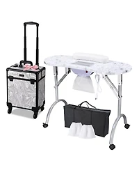 Byootique Folding Manicure Nail Table & Rolling Makeup Train Case Cb Graystone