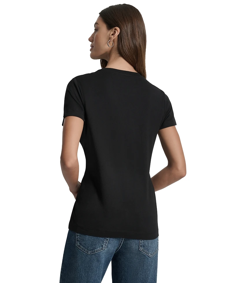 Dkny Jeans Women's Whipstitch Trim Logo Crewneck T-Shirt