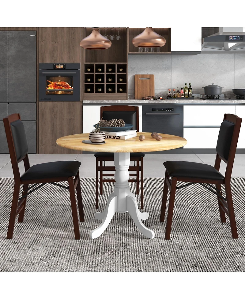 Round Wooden Dining Table with Curved Trestle Legs for Kitchen or Room