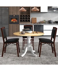 Round Wooden Dining Table with Curved Trestle Legs for Kitchen or Room