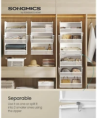 Songmics Home 6-Tier Hanging Closet Organizer, Foldable Fabric Shelf with Side Pockets, Bamboo Inserts & Metal Hooks , Cloud White