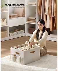 Songmics Home Closet Shoe Organizer – Fabric Storage Bin with Handles & Clear Lid, Holds Up to 16 Pairs, Adjustable Dividers, Cappuccino Beige