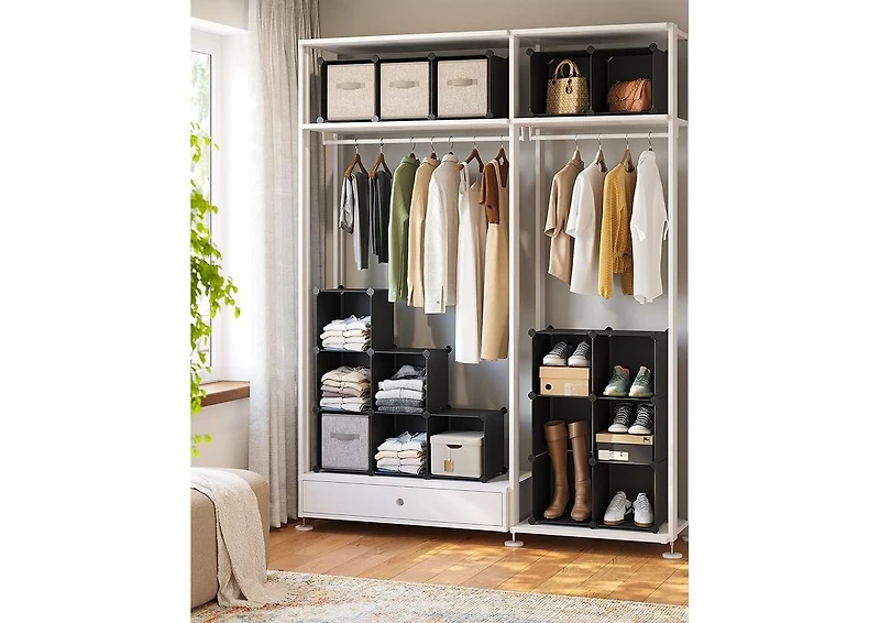 Songmics Home Modular Storage Set – Rustic Brown 16-Cube Shelf & 6-Cube Organizer, Customizable for Books, Clothes, and More