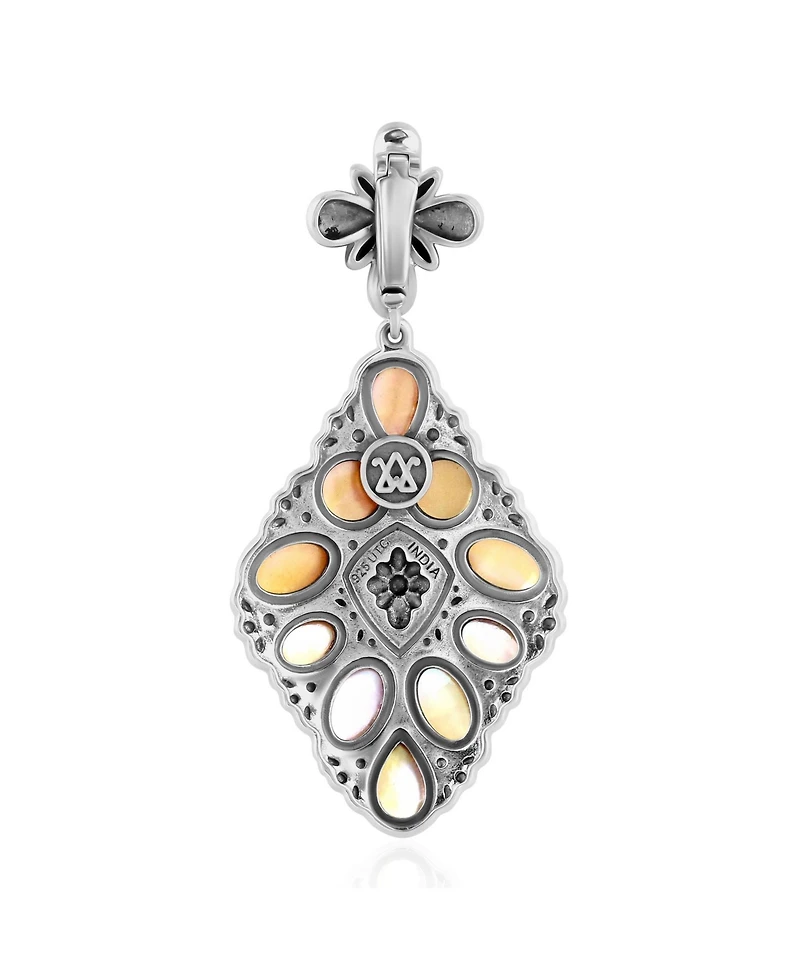 American West Jewelry Sterling Silver Yellow Mother of Pearl Diamond Shaped Cluster Pendant Enhancer