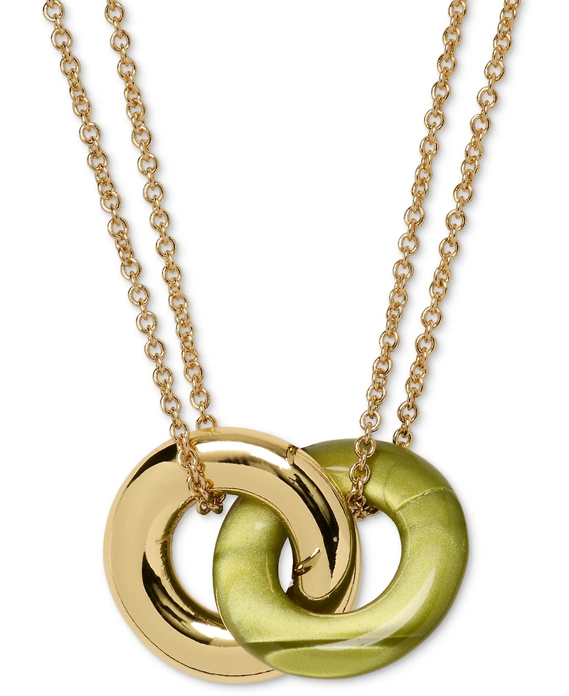 kate spade new york Gold-Tone Interlock Light Green Pendant Necklace, 16" + 3" extender