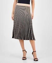 T Tahari Women's Striped Pull-On Flared Midi Skirt