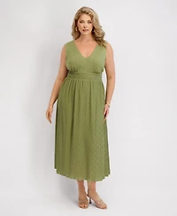Siena Plus V-Neck Pleated Chiffon Midi Dress