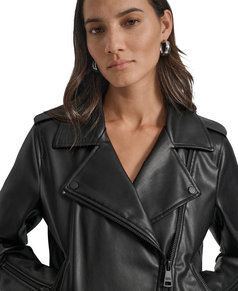 Dkny Jeans Women's Faux-Leather Moto Jacket - BLK