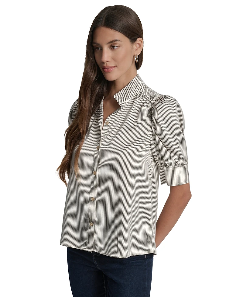 Dkny Jeans Women's Stand Collar Puff-Sleeve Shirt