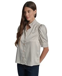 Dkny Jeans Women's Stand Collar Puff-Sleeve Shirt