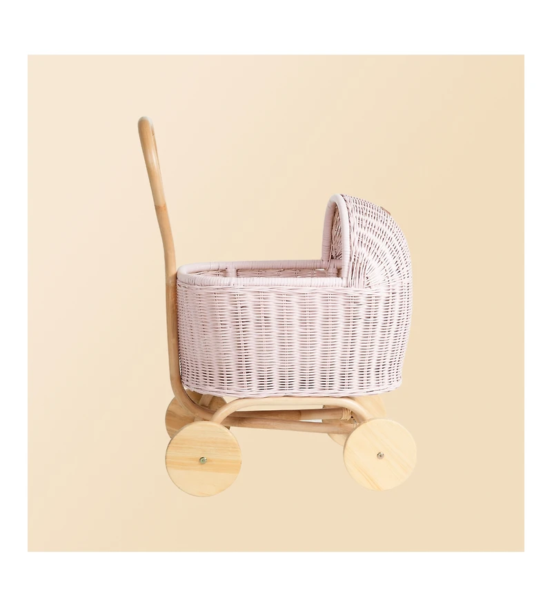 Momiji - Colette Handcrafted Rattan Doll Stroller with Wooden Wheels and Toy Mattress - Wicker