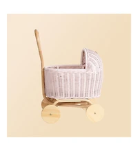 Momiji - Colette Handcrafted Rattan Doll Stroller with Wooden Wheels and Toy Mattress - Wicker