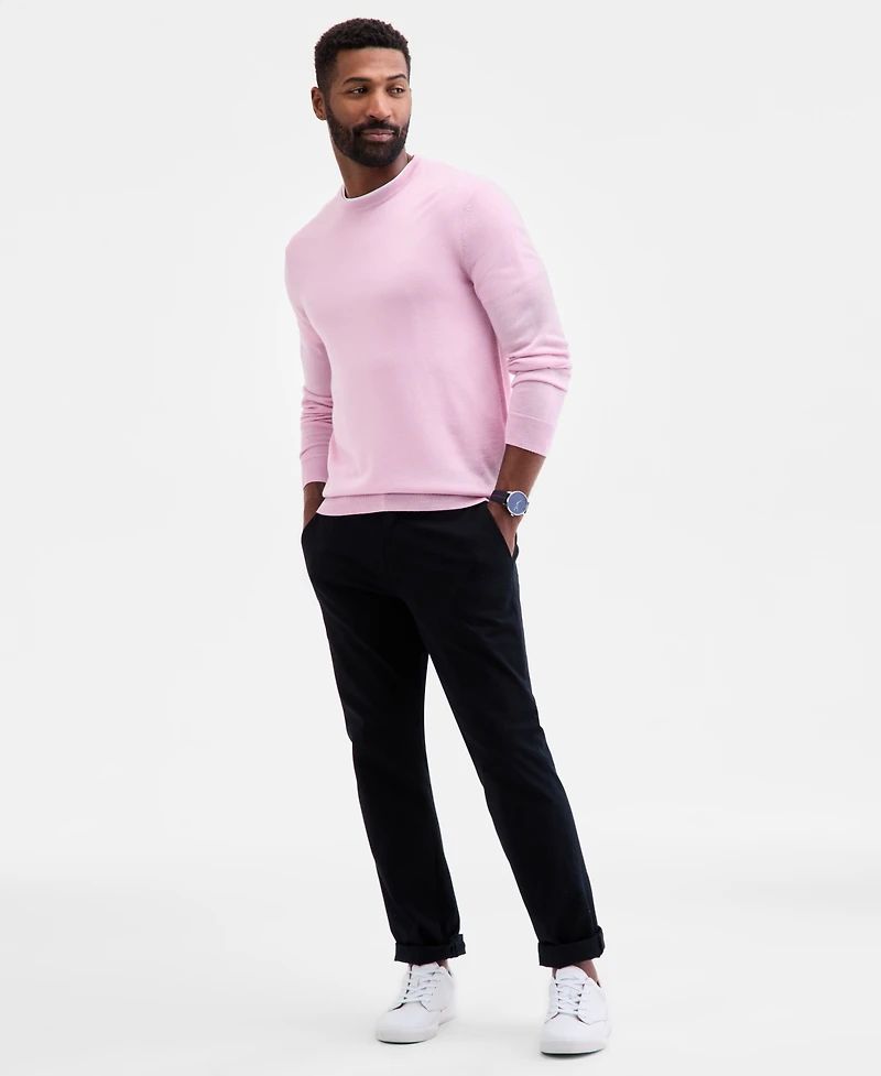 Club Room Men's Solid Crew Neck Merino Wool Blend Sweater, Created for Macy's
