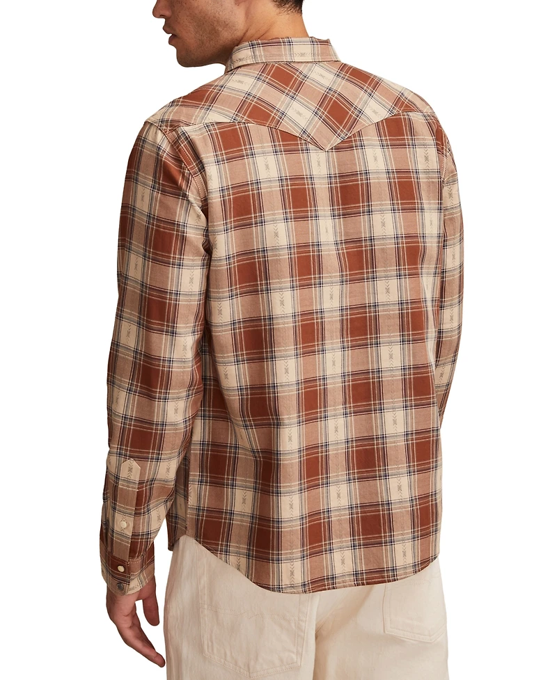 Lucky Brand Men's Dobby Western Long Sleeve Snap-Front Plaid Shirt