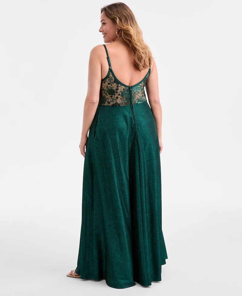 City Studios Trendy Plus Glitter Sleeveless Gown