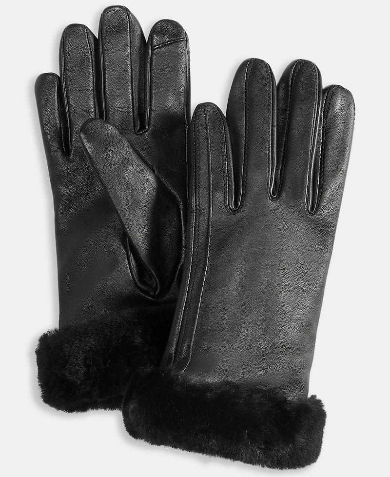 Ugg Sheepskin-Cuff Leather Gloves