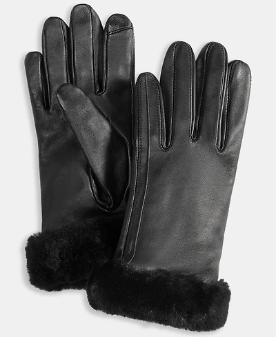 Ugg Sheepskin-Cuff Leather Gloves