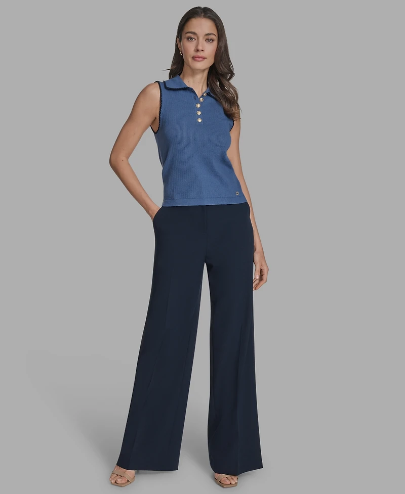Bcbg Women's Cotton Tipped Collared Sleeveless Knit Top