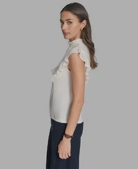 Bcbg Women's Mock Neck Knit Flutter-Sleeve Top