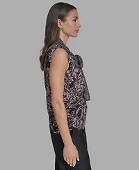Bcbg Women's Printed Sleeveless Tie-Neck Blouse
