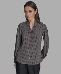 Bcbg Women's Printed Ruffled V-Neck Blouse