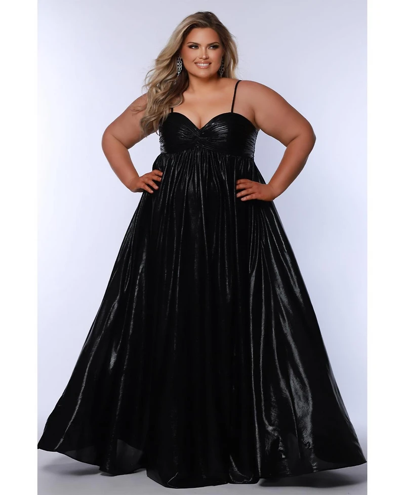 Sydney's Closet Women's Sweetheart Neckline Empire Waistline Plus Size Metallic Gown