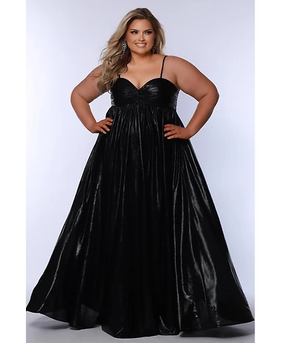 Sydney's Closet Women's Sweetheart Neckline Empire Waistline Plus Size Metallic Gown